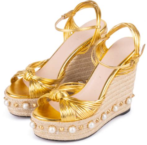 gucci barbette pearl embellished platform espadrille sandals|Gucci espadrille wedge.